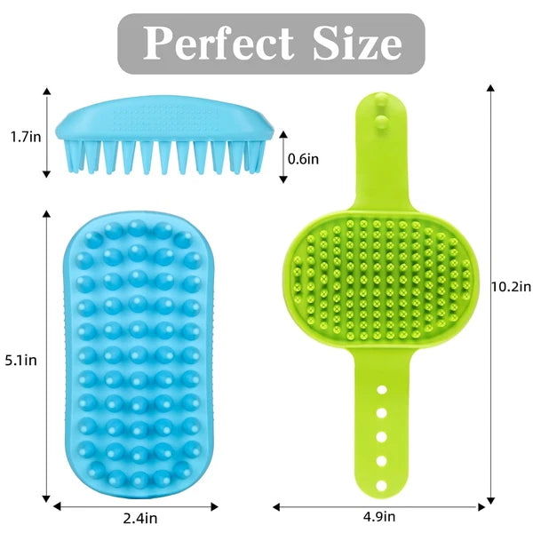 2PCS Dog Bath Brush Set | Adjustable Handle Dog Scrubber for Shampooing
