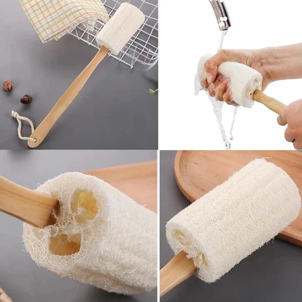 Exfoliating Loofah Brush Back Scrubber Bath Shower Body Massager Wooden Handle