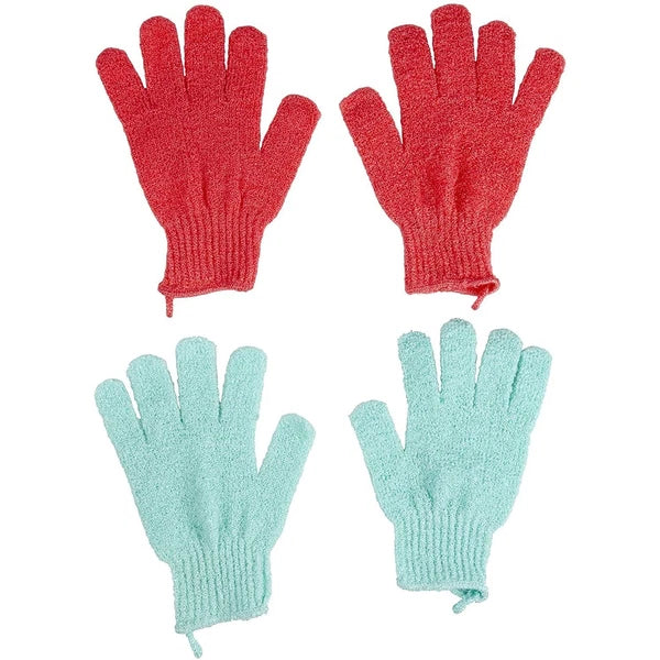 6 Pair Exfoliating Shower Gloves with Hanging Loop for Bath Body Scrub, Spa