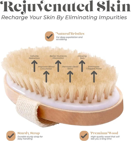 TADA Soft Bristle Body Brush; Exfoliating, Gentle, Boar Bristles, Eco-Friendly