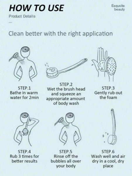 2 in 1 Handle Shower Bath Body Brush With Soft Bristles Back Massage Scrubber UK
