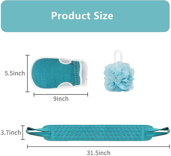 Exfoliating Back Scrubber Shower Bath Body Washer Glove Mitt Sponge Brush Set