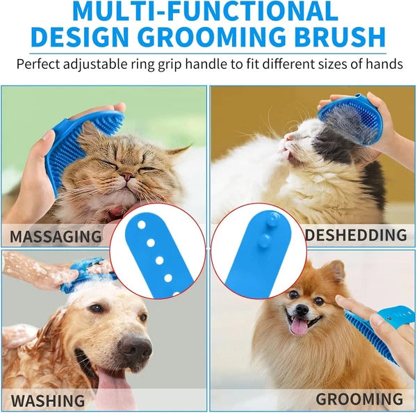 6PCS Dog Bath Brush & Dog Toothbrush | Adjustable Handle Shampoo Brush