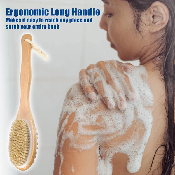 Double Sided Bath Brush Back Scrubber Wood for Shower Brown 14.6 Inches