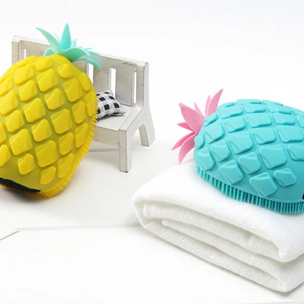 2 pcs Silicone Bath Brush Cartoon Pineapple Shape Body Shower Brush Body