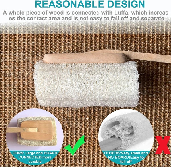 Natural Exfoliating Loofah Luffa Loofa Bath Brush on a Stick - with Long Wooden
